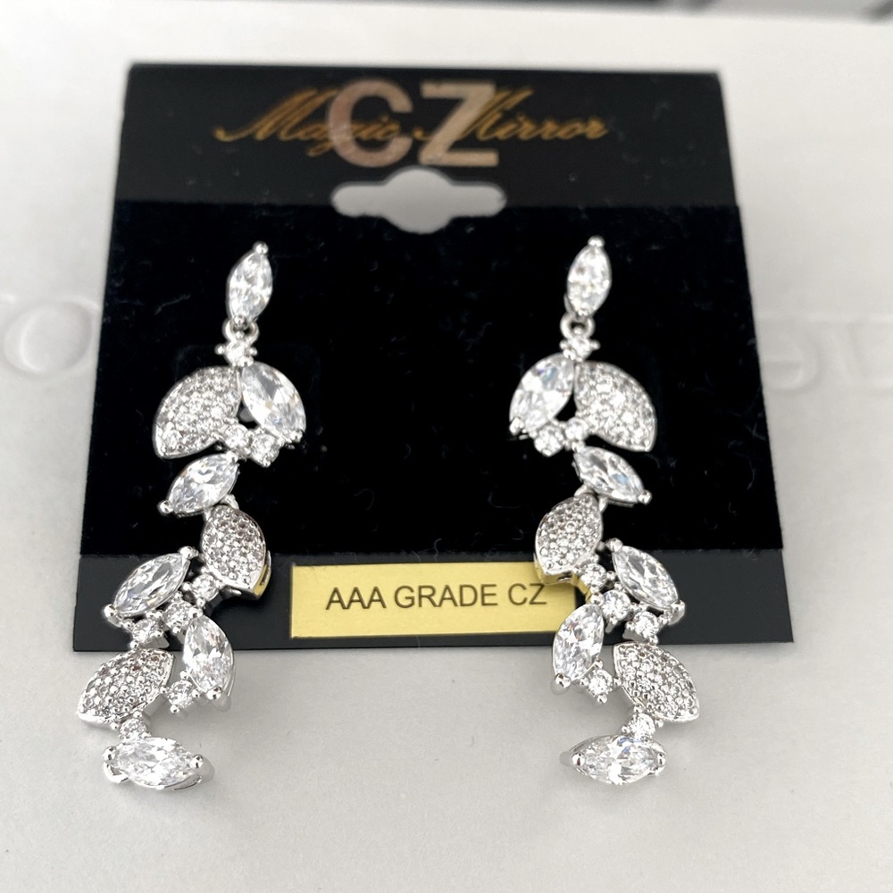 Floral Cubic Zirconia Linear Drop Earrings